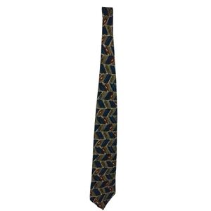 Vintage Louis Feraud Tie Imported Silk Leaves Autumn Blue Geometric Retro Art